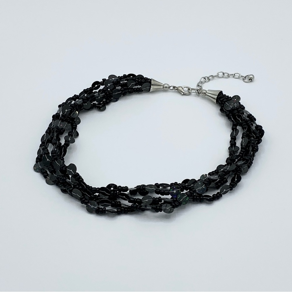 Boho Choker Chaquira and Sequin Beaded Necklace Black/DarkGray